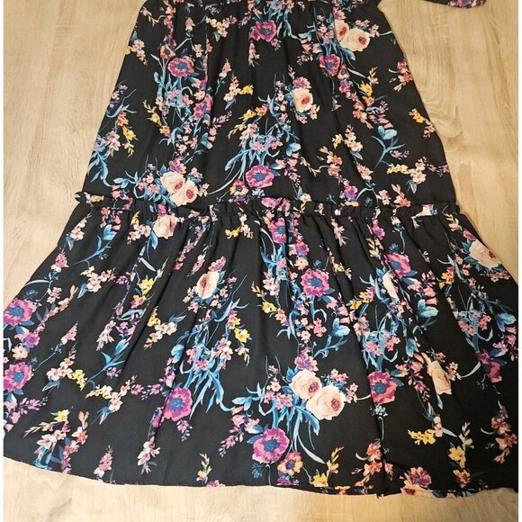 Boutique Womens Plus Size 2x Black Floral Maxi Dress Boho - Picture 8 of 10